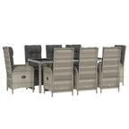 9-tlg. Garten-Essgruppe mit Kissen Grau Poly Rattan