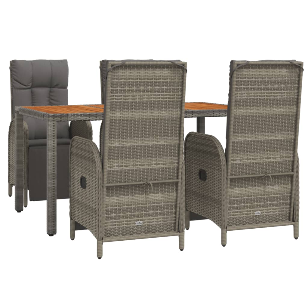 5-tlg. Garten-Essgruppe mit Kissen Grau Poly Rattan