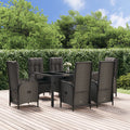 7-tlg. Garten-Essgruppe mit Kissen Schwarz und Grau Poly Rattan
