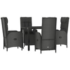 5-tlg. Garten-Essgruppe mit Kissen Schwarz Poly Rattan