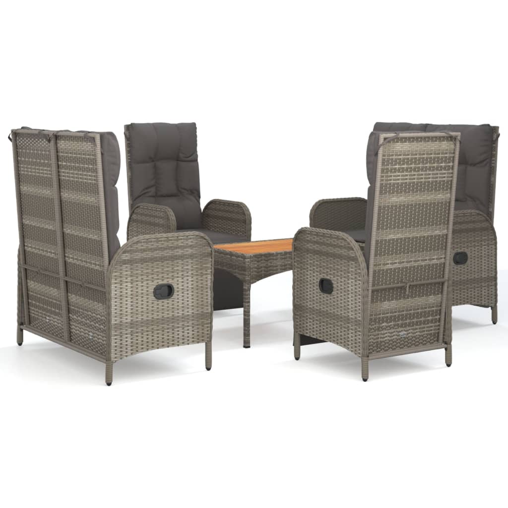 5-tlg. Garten-Essgruppe mit Kissen Grau Poly Rattan