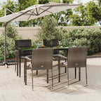 5-tlg. Garten-Essgruppe mit Kissen Schwarz und Grau Poly Rattan