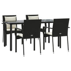 5-tlg. Garten-Essgruppe mit Kissen Schwarz Poly Rattan