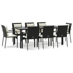 9-tlg. Garten-Essgruppe mit Kissen Schwarz Poly Rattan