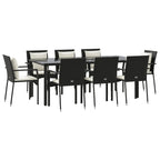 9-tlg. Garten-Essgruppe mit Kissen Schwarz Poly Rattan