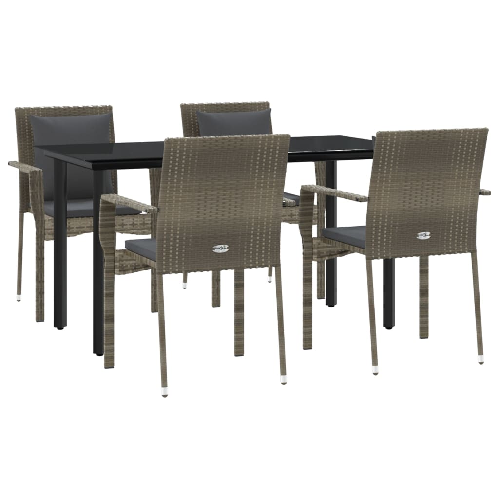 5-tlg. Garten-Essgruppe mit Kissen Schwarz und Grau Poly Rattan