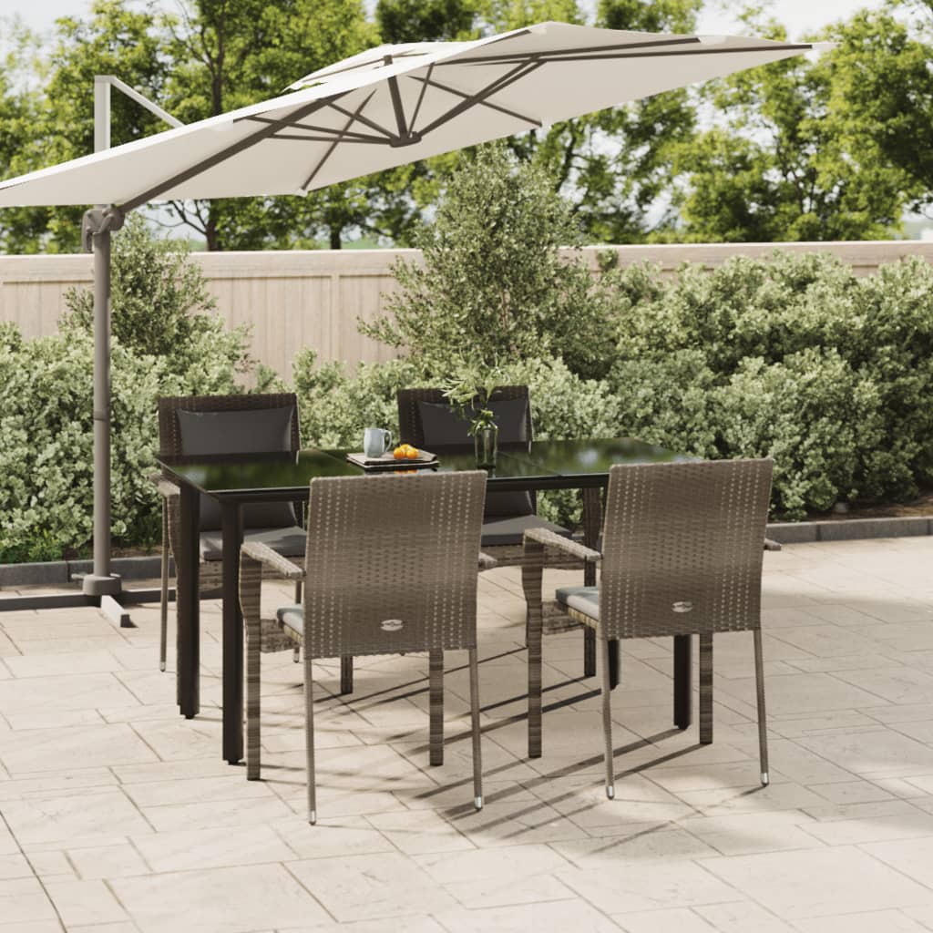 5-tlg. Garten-Essgruppe mit Kissen Schwarz und Grau Poly Rattan