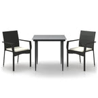 3-tlg. Garten-Essgruppe mit Kissen Schwarz Poly Rattan