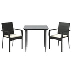 3-tlg. Garten-Essgruppe mit Kissen Schwarz Poly Rattan