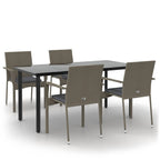 5-tlg. Garten-Essgruppe mit Kissen Schwarz und Grau Poly Rattan