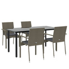 5-tlg. Garten-Essgruppe mit Kissen Schwarz und Grau Poly Rattan