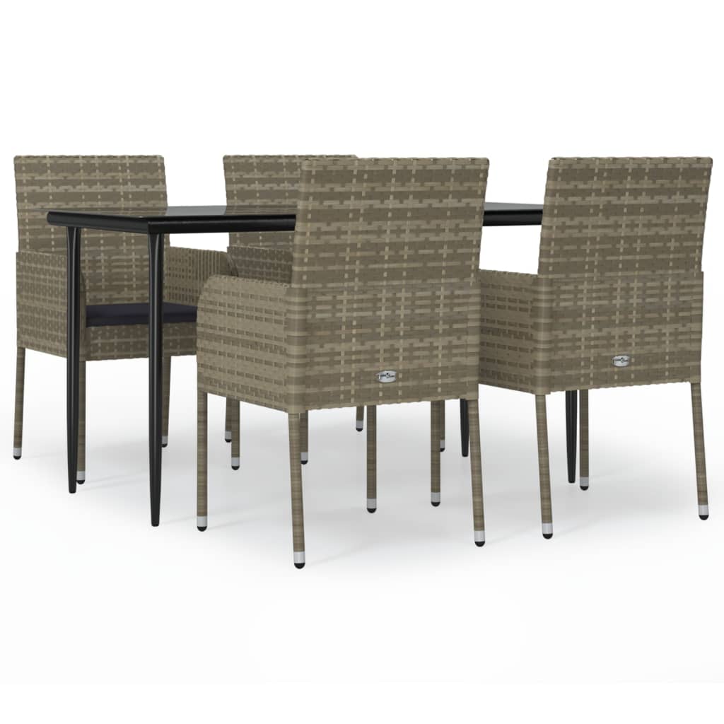 5-tlg. Garten-Essgruppe mit Kissen Schwarz und Grau Poly Rattan
