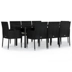 9-tlg. Garten-Essgruppe mit Kissen Schwarz Poly Rattan