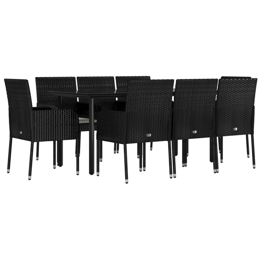 9-tlg. Garten-Essgruppe mit Kissen Schwarz Poly Rattan