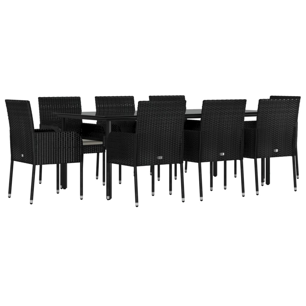 9-tlg. Garten-Essgruppe mit Kissen Schwarz Poly Rattan