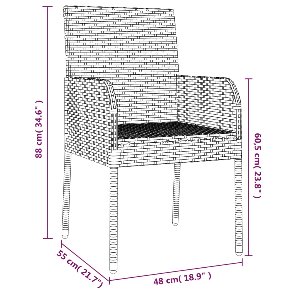 11-tlg. Garten-Essgruppe mit Kissen Schwarz Poly Rattan