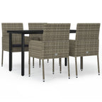 5-tlg. Garten-Essgruppe mit Kissen Schwarz und Grau Poly Rattan