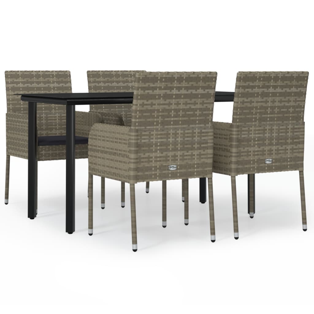 5-tlg. Garten-Essgruppe mit Kissen Schwarz und Grau Poly Rattan