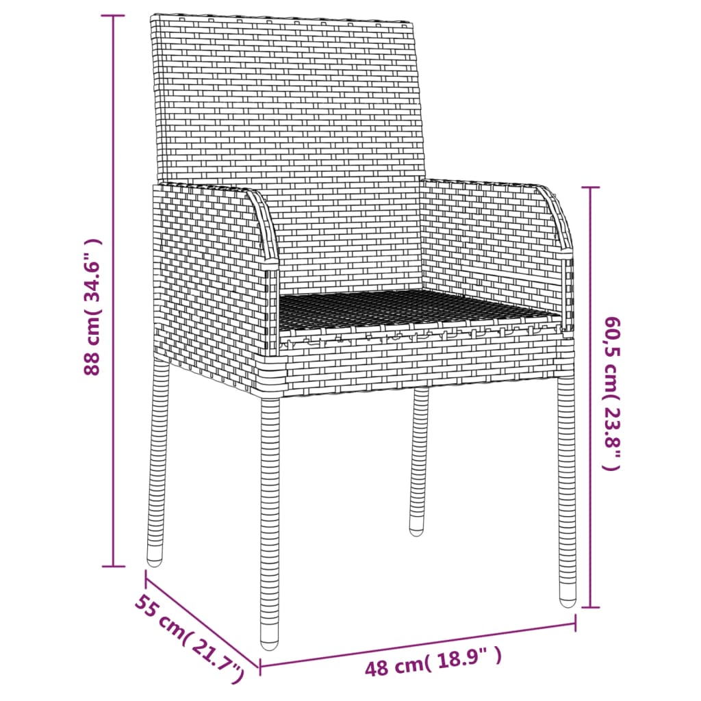 11-tlg. Garten-Essgruppe mit Kissen Schwarz & Grau Poly Rattan