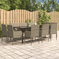 11-tlg. Garten-Essgruppe mit Kissen Schwarz & Grau Poly Rattan