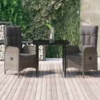 3-tlg. Garten-Essgruppe mit Kissen Schwarz und Grau Poly Rattan
