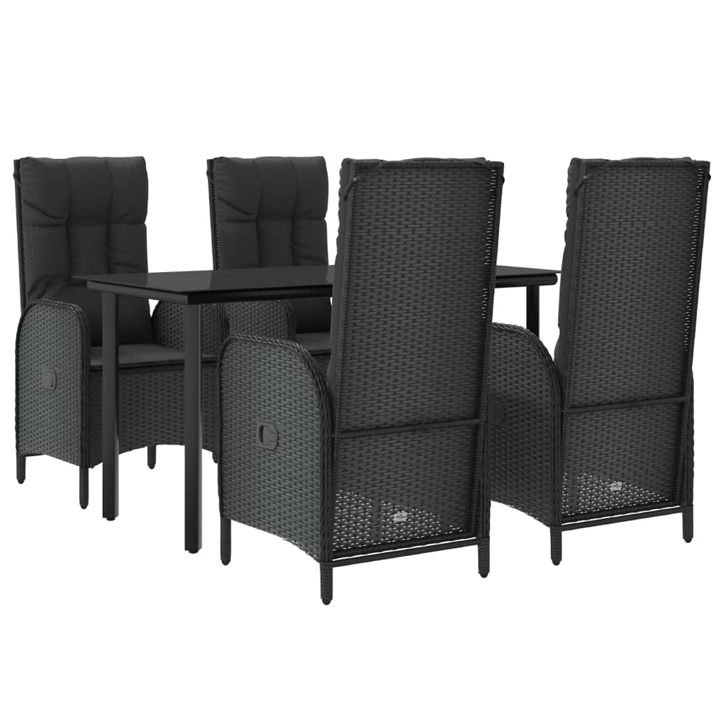 5-tlg. Garten-Essgruppe mit Kissen Schwarz Poly Rattan