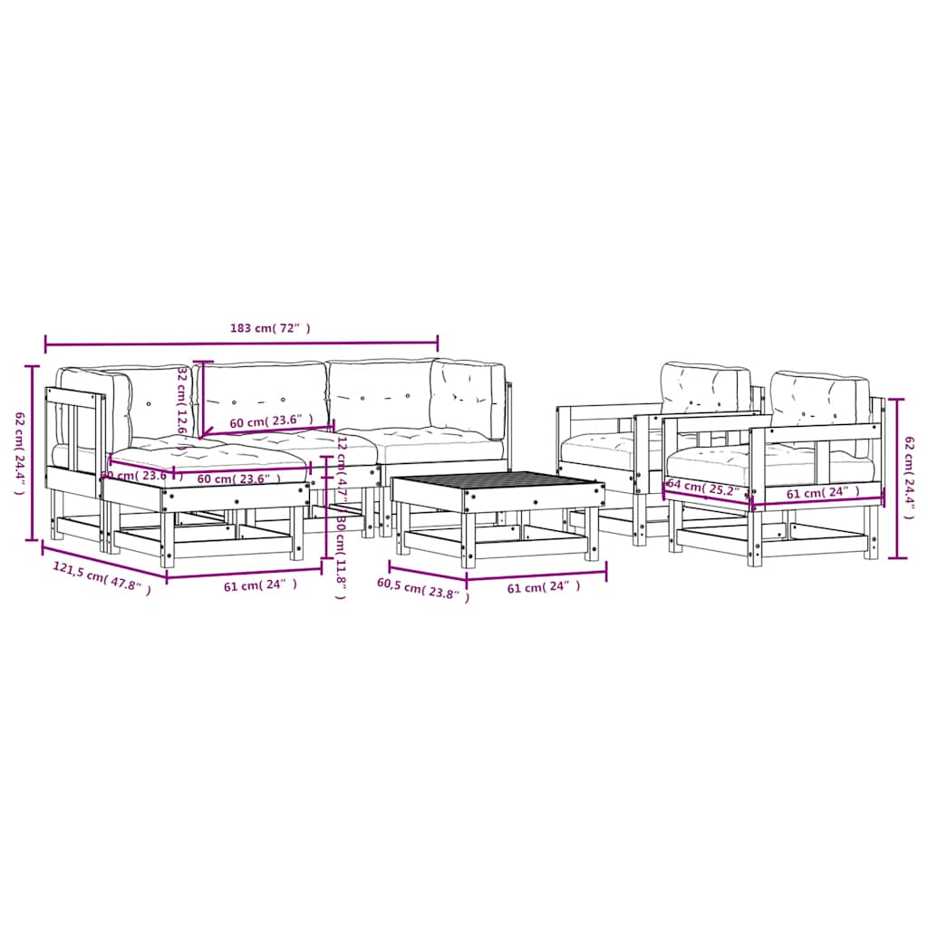 7-tlg. Garten-Lounge-Set mit Kissen Massivholz Douglasie