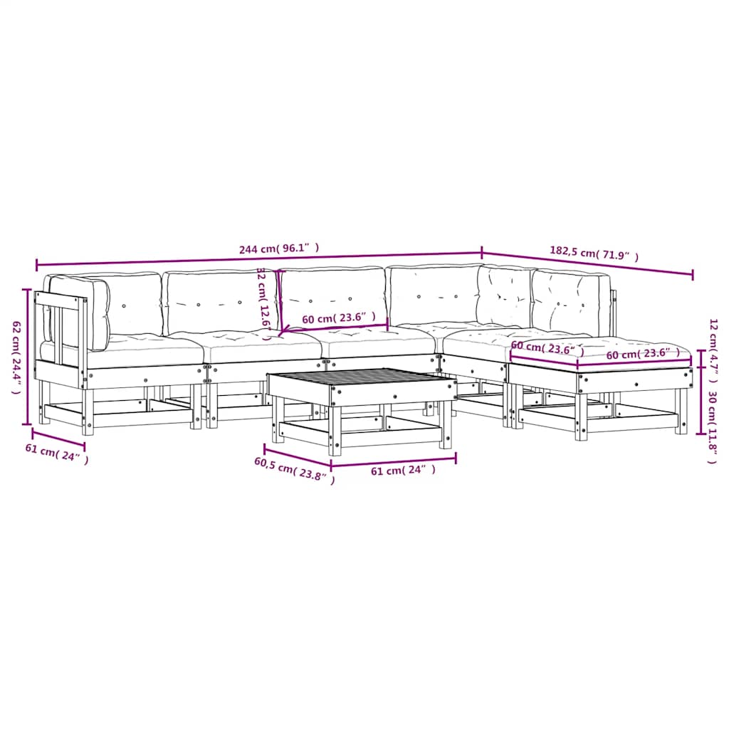 7-tlg. Garten-Lounge-Set mit Kissen Imprägniertes Kiefernholz