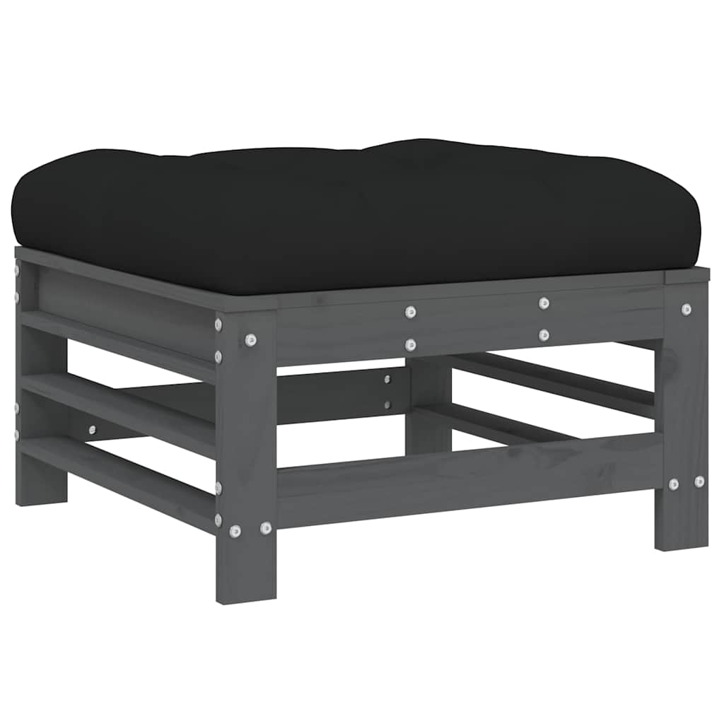 3-tlg. Garten-Lounge-Set mit Kissen Grau Massivholz