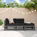 3-tlg. Garten-Lounge-Set mit Kissen Grau Massivholz