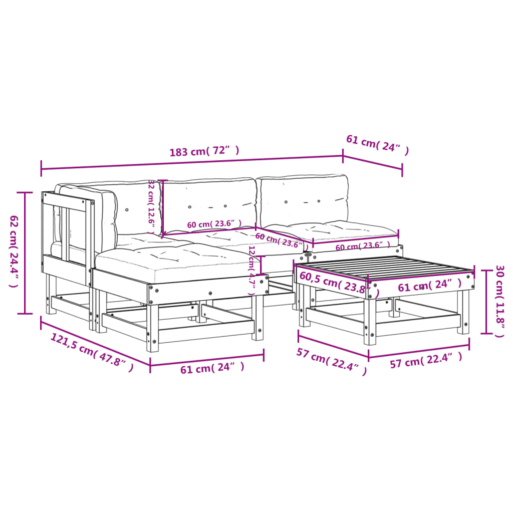 5-tlg. Garten-Lounge-Set mit Kissen Massivholz Douglasie