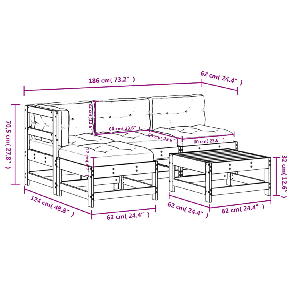 5-tlg. Garten-Lounge-Set mit Kissen Imprägniertes Kiefernholz