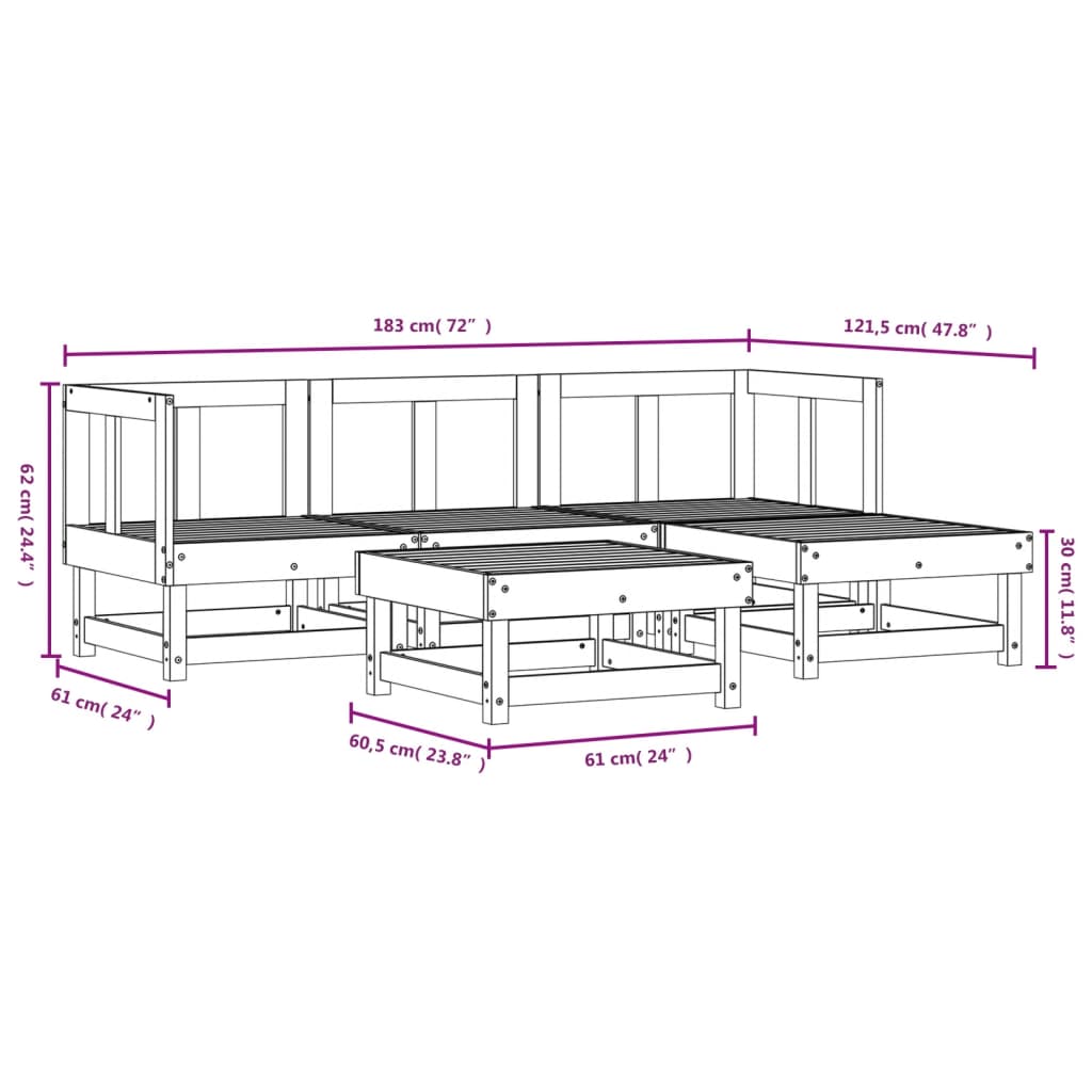 5-tlg. Garten-Lounge-Set Massivholz Douglasie