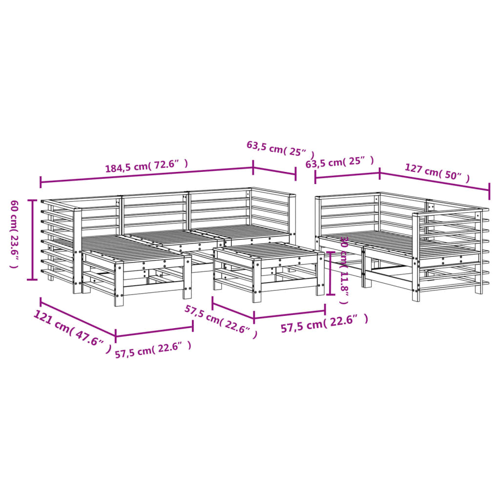 7-tlg. Garten-Lounge-Set Massivholz Kiefer