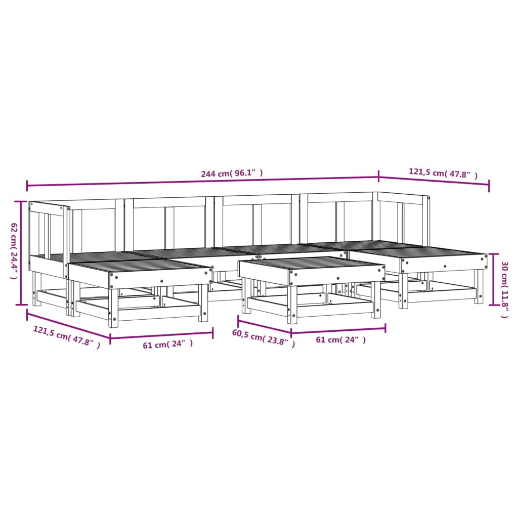 7-tlg. Garten-Lounge-Set Massivholz Kiefer