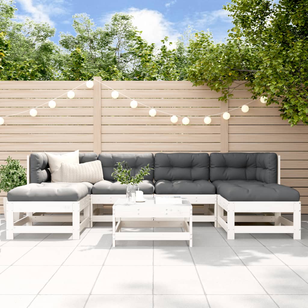 7-tlg. Garten-Lounge-Set Weiß Massivholz Kiefer