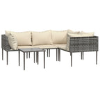 5-tlg. Garten-Lounge-Set mit Kissen Grau Poly Rattan