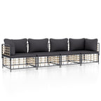 4-tlg. Garten-Lounge-Set mit Kissen Anthrazit Poly Rattan