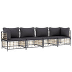 4-tlg. Garten-Lounge-Set mit Kissen Anthrazit Poly Rattan