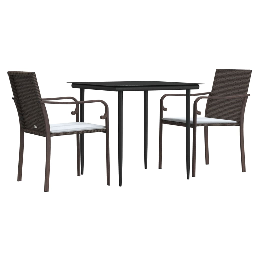 3-tlg. Garten-Essgruppe mit Kissen Poly Rattan und Stahl
