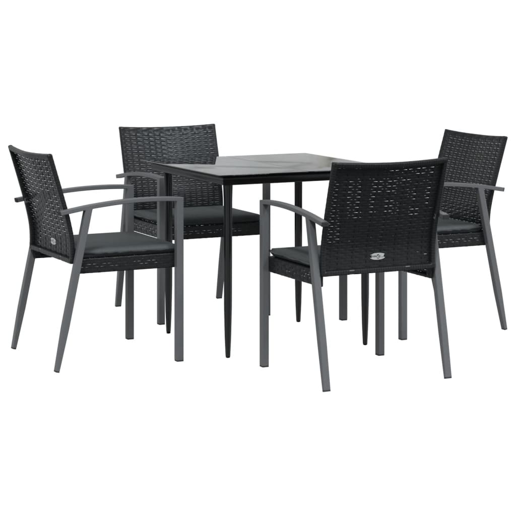 5-tlg. Garten-Essgruppe mit Kissen Poly Rattan und Stahl