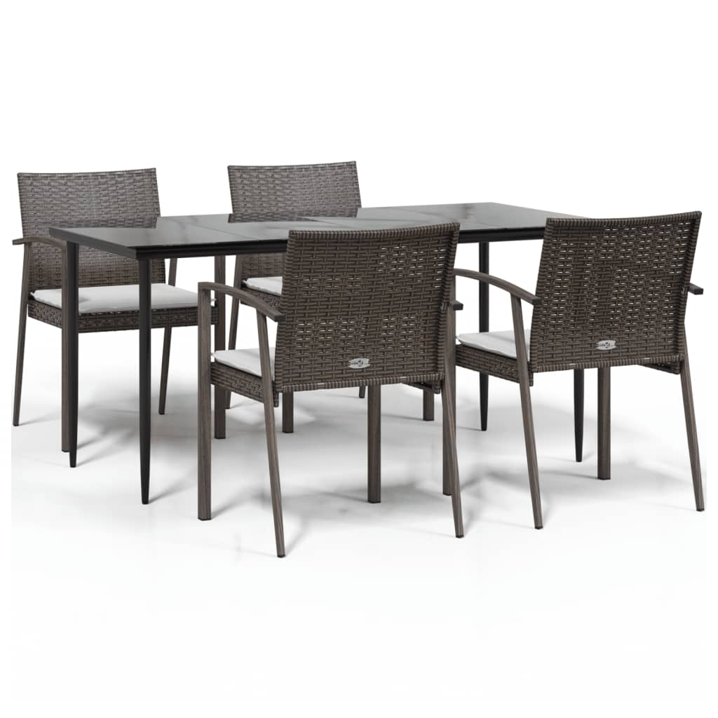 5-tlg. Garten-Essgruppe mit Kissen Poly Rattan und Stahl
