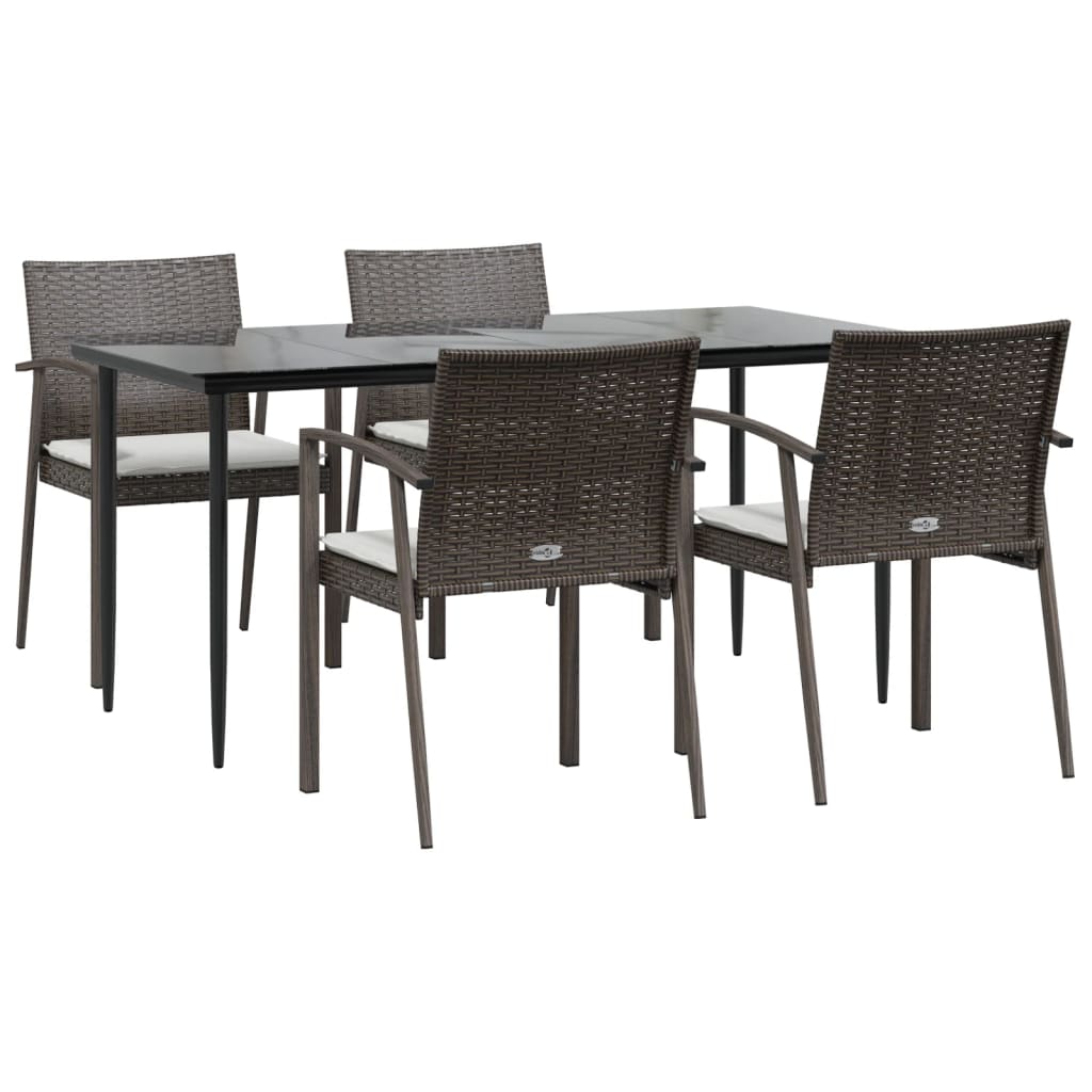 5-tlg. Garten-Essgruppe mit Kissen Poly Rattan und Stahl