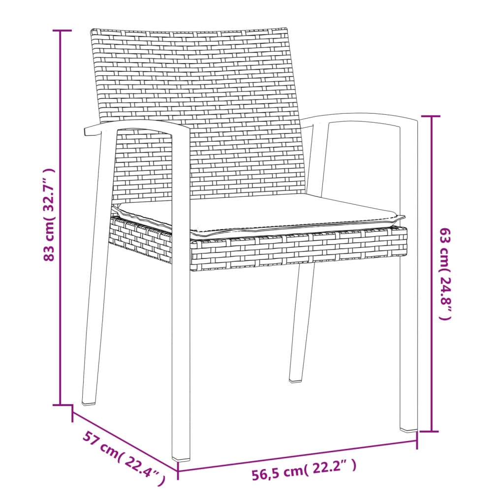 3-tlg. Garten-Essgruppe mit Kissen Poly Rattan und Stahl