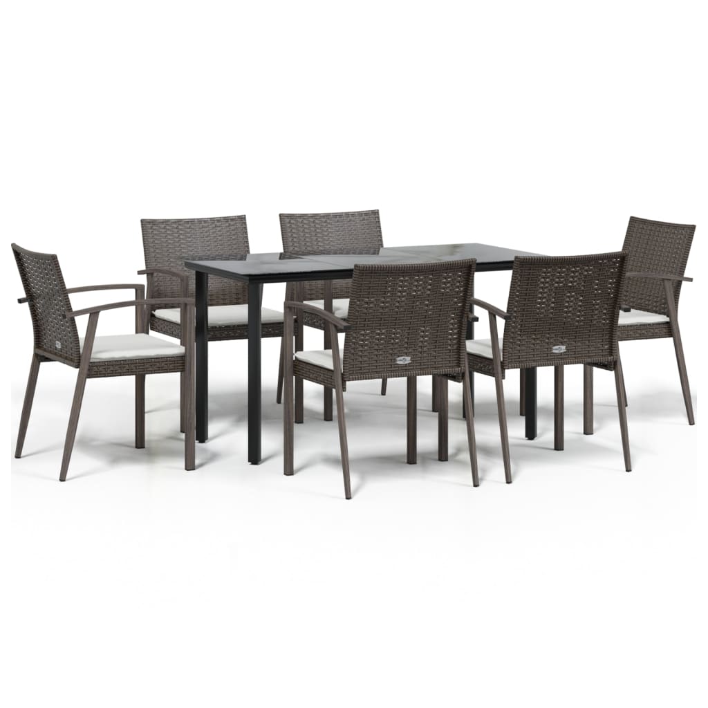 7-tlg. Garten-Essgruppe mit Kissen Poly Rattan und Stahl