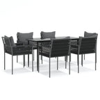 7-tlg. Garten-Essgruppe mit Kissen Poly Rattan und Stahl