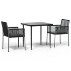 3-tlg. Garten-Essgruppe mit Kissen Schwarz Poly Rattan & Stahl