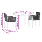 3-tlg. Garten-Essgruppe mit Kissen Schwarz Poly Rattan & Stahl
