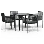 5-tlg. Garten-Essgruppe mit Kissen Schwarz Poly Rattan & Stahl