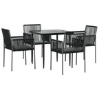 5-tlg. Garten-Essgruppe mit Kissen Schwarz Poly Rattan & Stahl